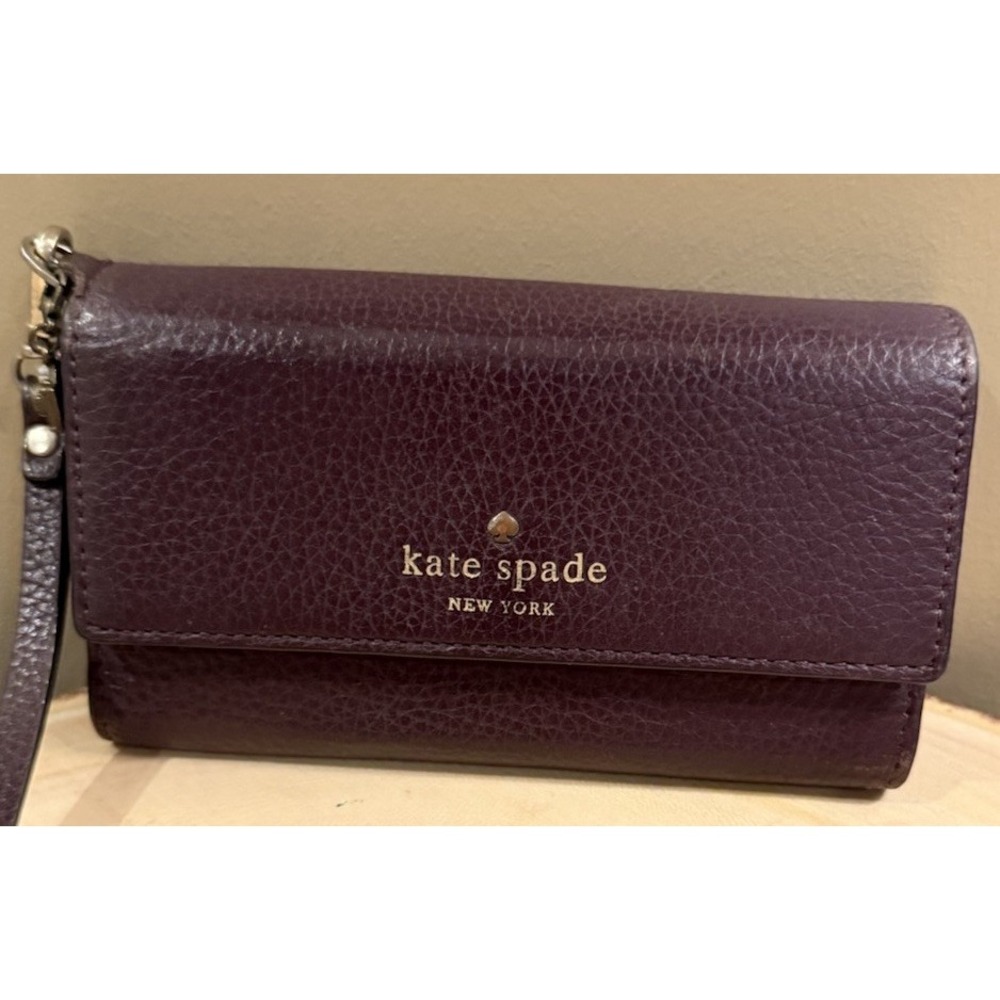 Kate Spade Phone Wristlet Wallet Leather Wallet Mirrored Maroon Deep Red